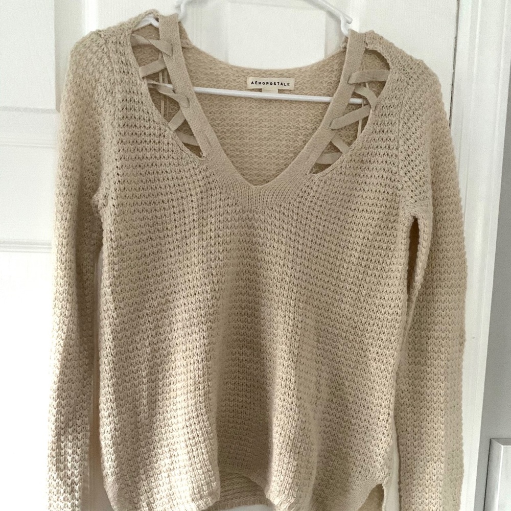 Beige V-Neck Sweater